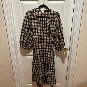 Marks & Spencer Plaid Midi Dress in Black and Tan